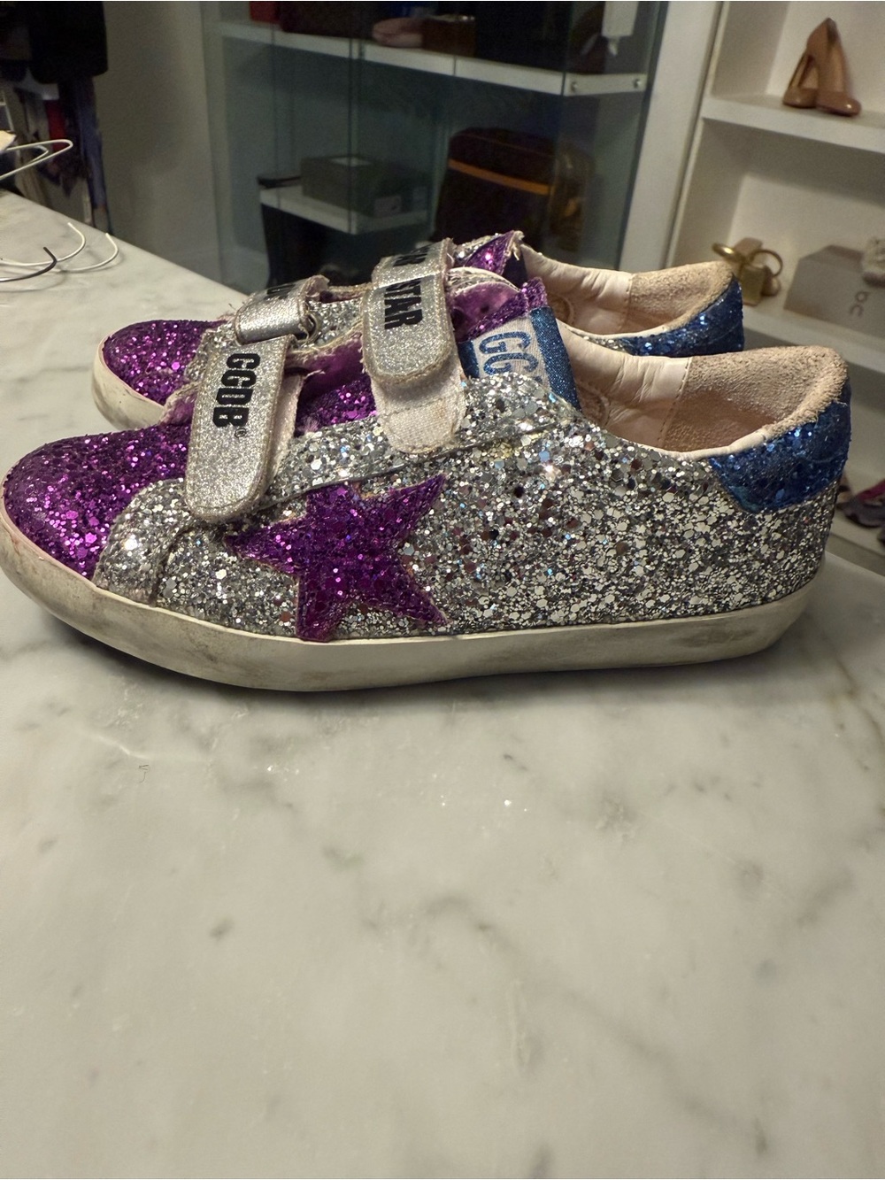 Authentic Golden Goose Kids Glitter Sneakers in Silver, Purple & Blue